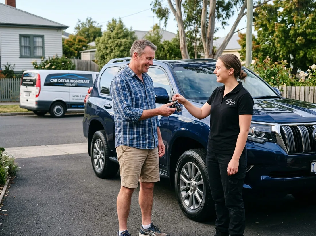 Detailer handing keys back to a customer after a free Hobart quote