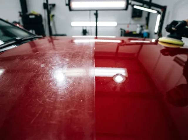 Machine paint correction and polishing on a car panel in Hobart