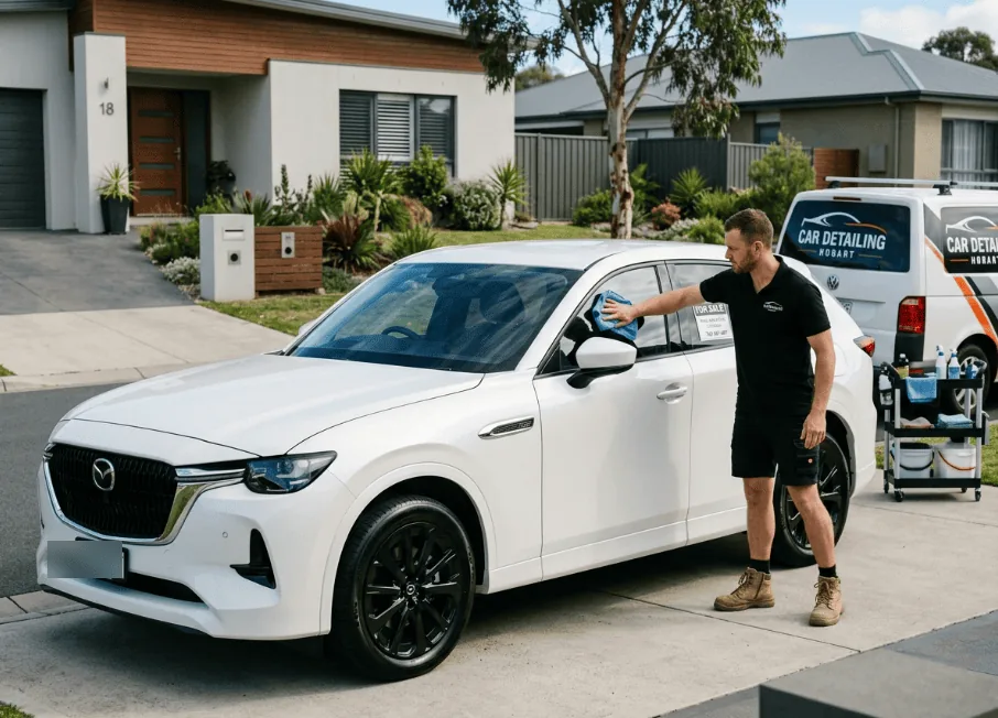 Car presented for pre-sale detailing ahead of a Hobart sale